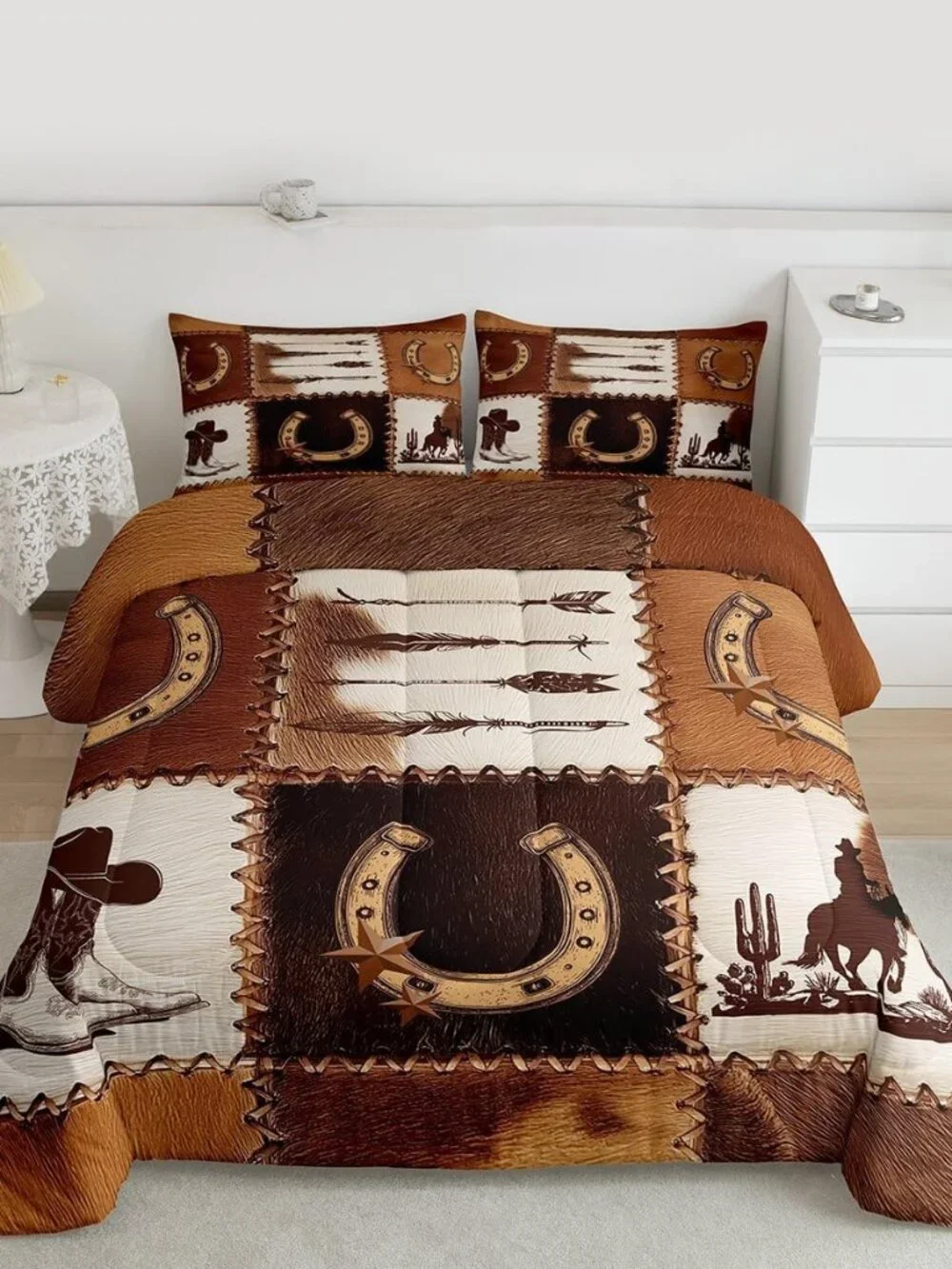 Western Cowboy Comforter Set Queen Rustic Horse Cowboy Bedding Set for Kids Boys